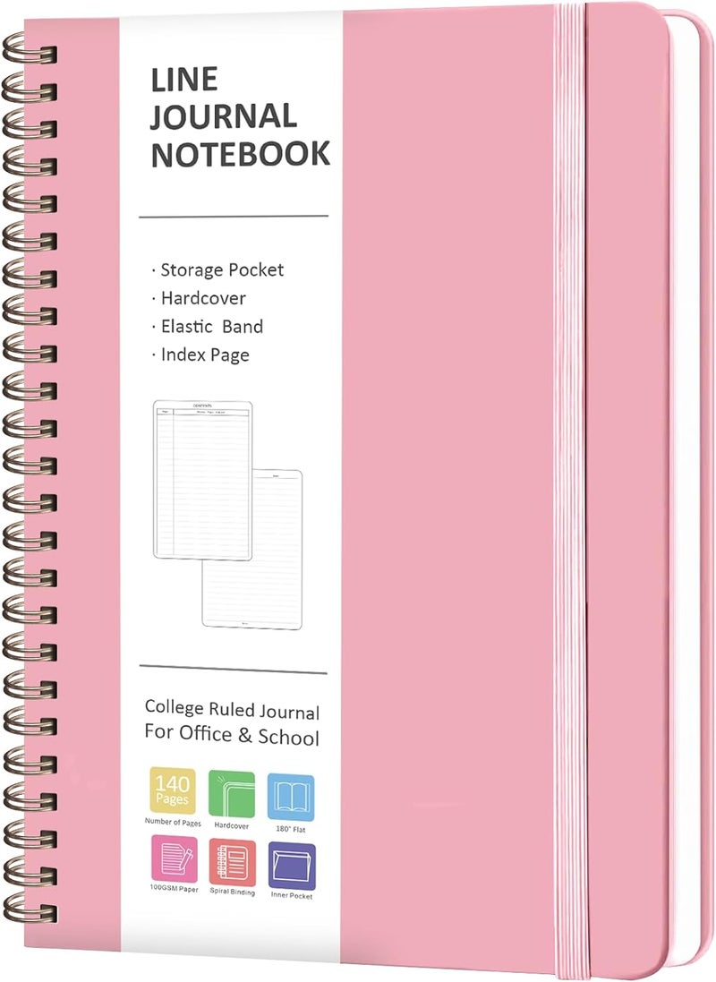 VALOME Journaling Notebooks, A5 Lined Spiral Notebook for Women & Men, 146 Pages College Ruled Hardcover Note Book for Work, Note Taking, Journaling, School, Writing (PINK) - Image 1